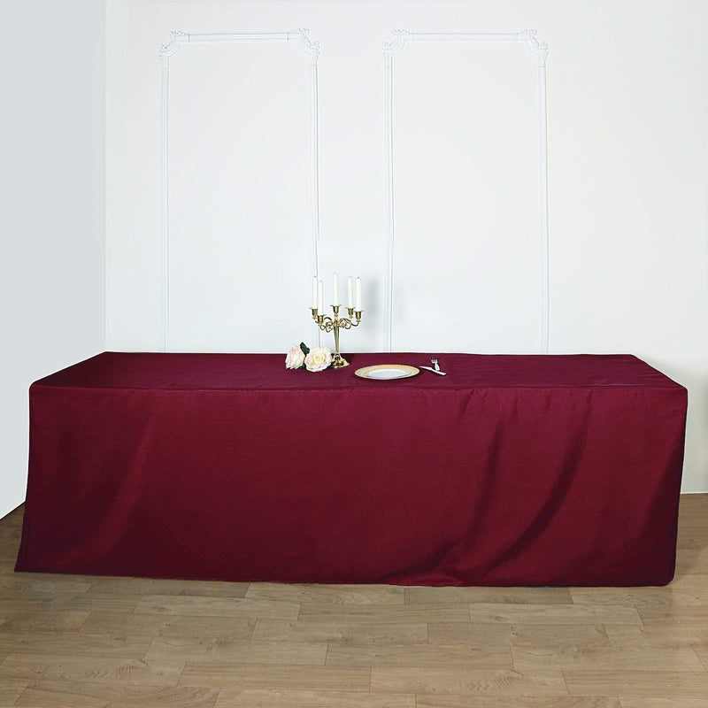 8 ft Fitted Polyester Tablecloth 96" x 30" x 30" - Burgundy TAB_FIT8_BURG