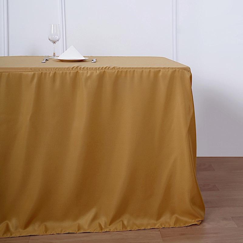 8 ft Fitted Polyester Tablecloth 96" x 30" x 30" - Gold TAB_FIT8_GOLD