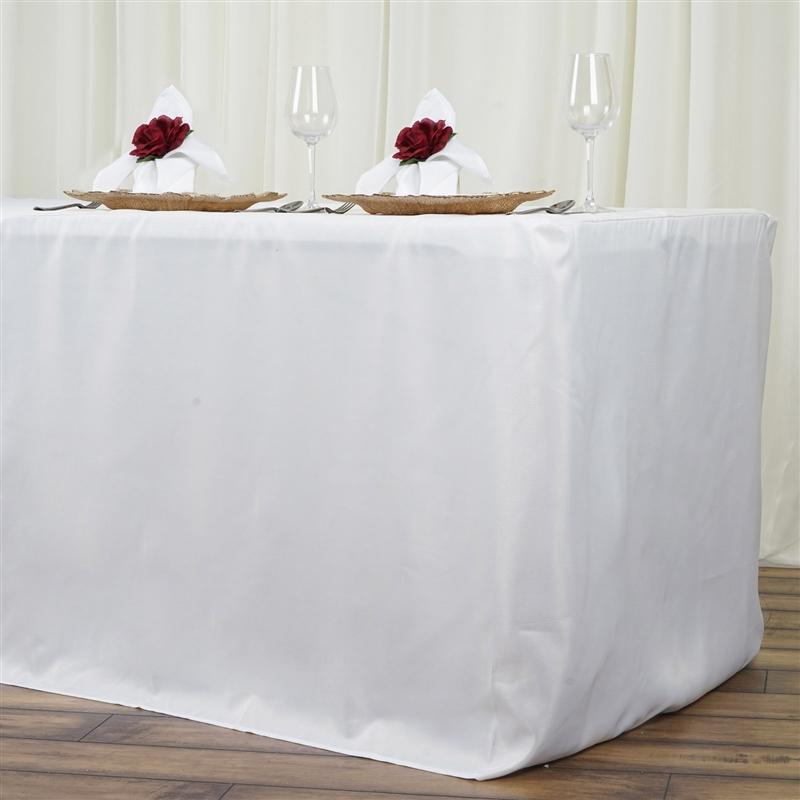 8 ft Fitted Polyester Tablecloth 96" x 30" x 30" - Ivory TAB_FIT8_IVR