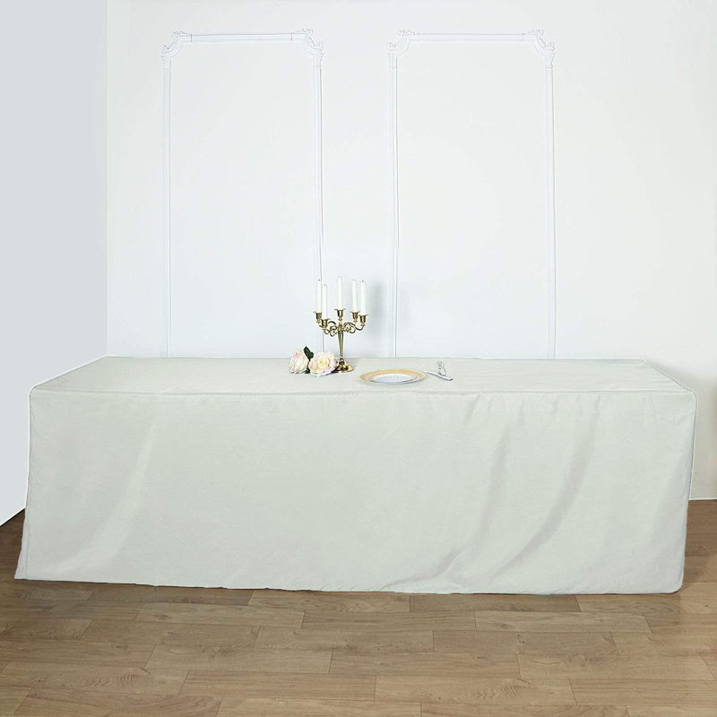 8 ft Fitted Polyester Tablecloth 96" x 30" x 30" - Ivory TAB_FIT8_IVR