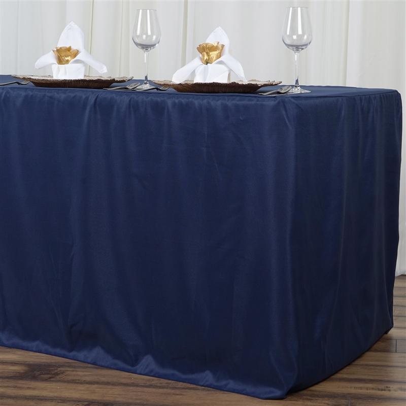 8 ft Fitted Polyester Tablecloth 96" x 30" x 30" - Navy Blue TAB_FIT8_NAVY