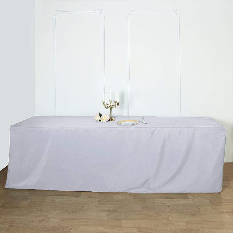 8 ft Fitted Polyester Tablecloth 96" x 30" x 30" - Silver Light Gray TAB_FIT8_SILV