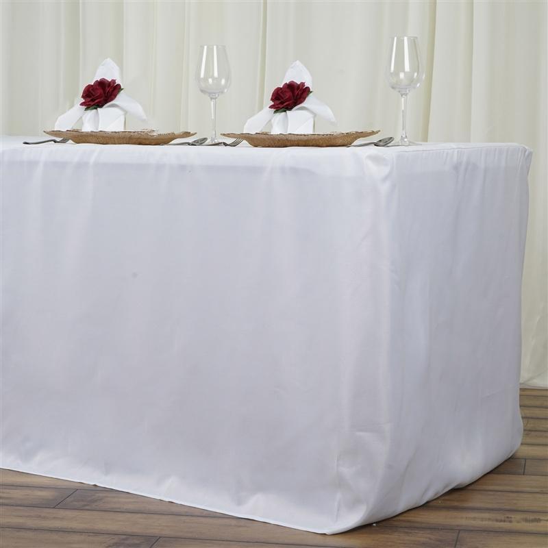 8 ft Fitted Polyester Tablecloth 96" x 30" x 30" - White TAB_FIT8_WHT