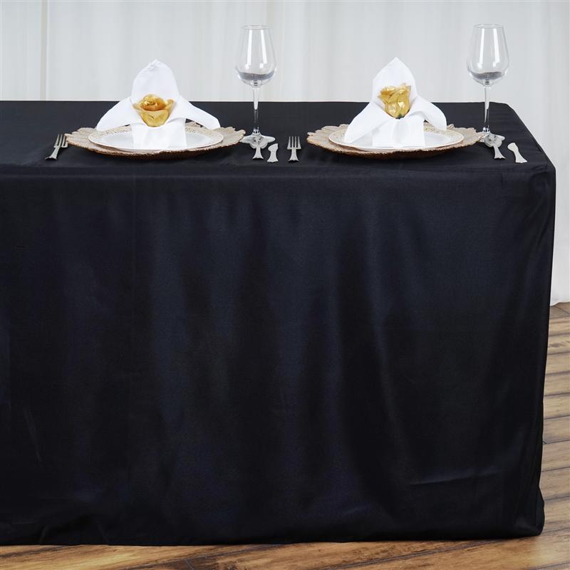 8 ft Fitted Polyester Tablecloth 96" x 30" x 30" - Black TAB_FIT8_BLK