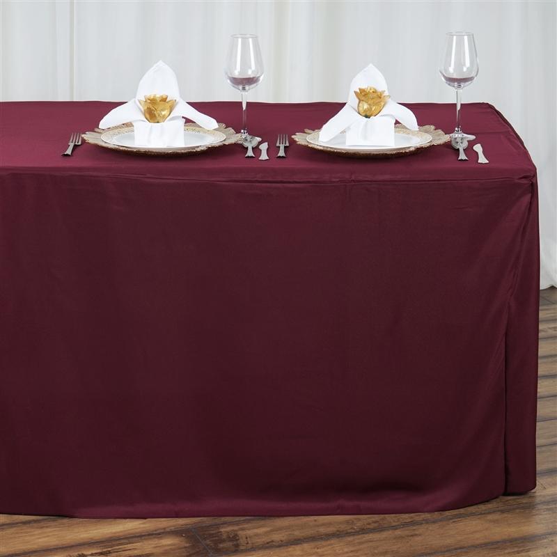 8 ft Fitted Polyester Tablecloth 96" x 30" x 30" - Burgundy TAB_FIT8_BURG