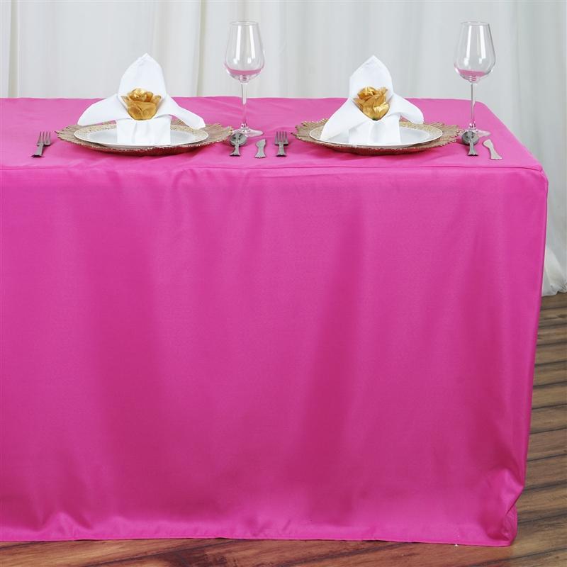 8 ft Fitted Polyester Tablecloth 96" x 30" x 30" - Fuchsia TAB_FIT8_FUSH