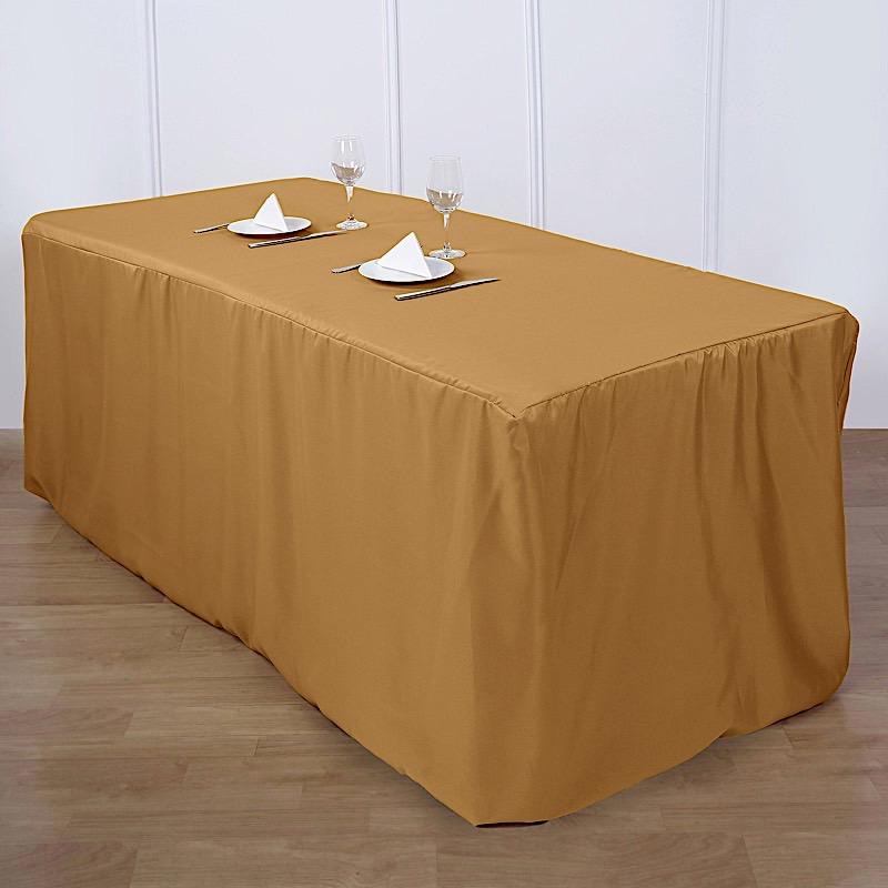 8 ft Fitted Polyester Tablecloth 96" x 30" x 30" - Gold TAB_FIT8_GOLD