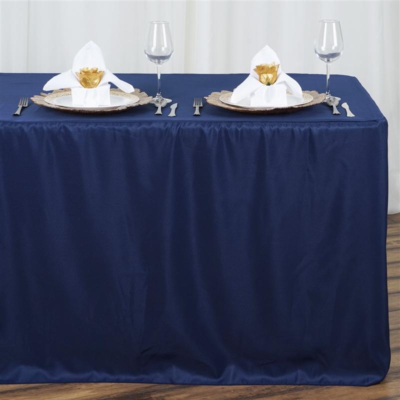 8 ft Fitted Polyester Tablecloth 96" x 30" x 30" - Navy Blue TAB_FIT8_NAVY