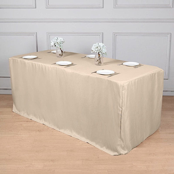 8 ft Fitted Polyester Tablecloth 96" x 30" x 30" TAB_FIT8_NUDE