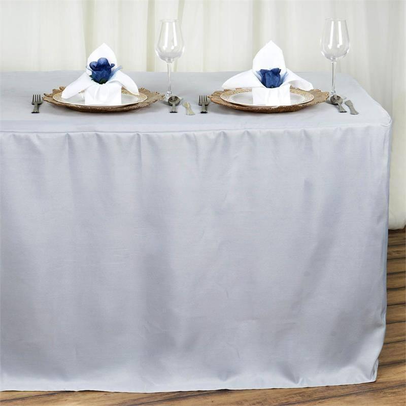 8 ft Fitted Polyester Tablecloth 96" x 30" x 30" - Silver Light Gray TAB_FIT8_SILV