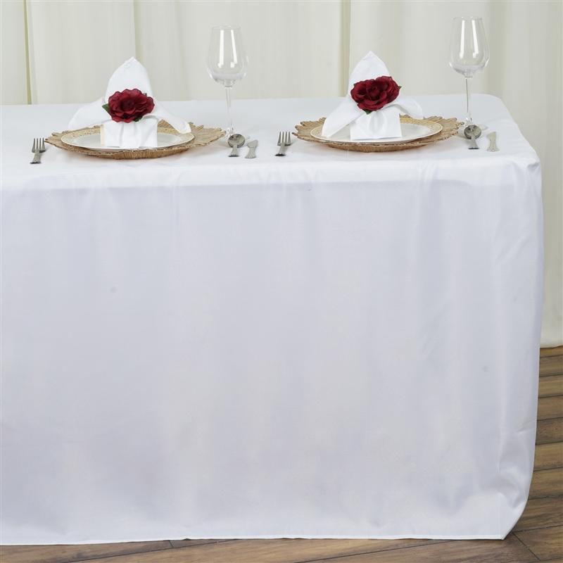 8 ft Fitted Polyester Tablecloth 96" x 30" x 30" - White TAB_FIT8_WHT