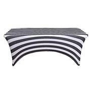 8 ft Fitted Premium Spandex Tablecloth Striped Table Cover - Black and White TAB_REC_SPX8FT_15_BLK