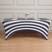 8 ft Fitted Premium Spandex Tablecloth Striped Table Cover - Black and White TAB_REC_SPX8FT_15_BLK