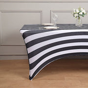 8 ft Fitted Premium Spandex Tablecloth Striped Table Cover - Black and White TAB_REC_SPX8FT_15_BLK
