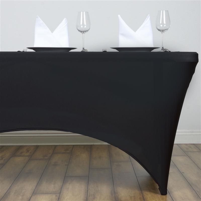 8 ft Fitted Spandex Tablecloth 96" x 30" x 30" - Black TAB_REC_SPX8FT_BLK