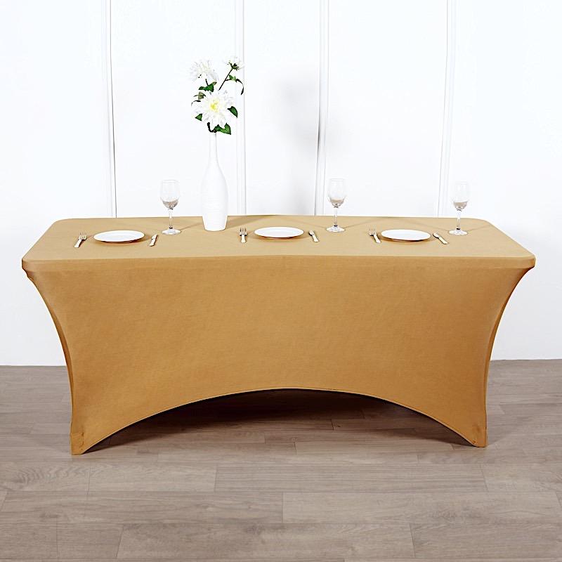 8 ft Fitted Spandex Tablecloth 96" x 30" x 30" - Gold TAB_REC_SPX8FT_GOLD