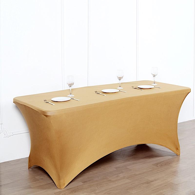 8 ft Fitted Spandex Tablecloth 96" x 30" x 30" - Gold TAB_REC_SPX8FT_GOLD