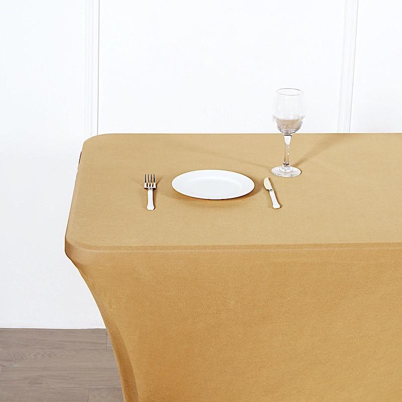 8 ft Fitted Spandex Tablecloth 96" x 30" x 30" - Gold TAB_REC_SPX8FT_GOLD