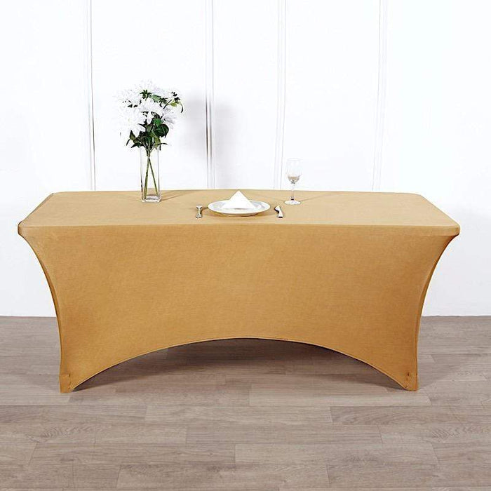 8 ft Fitted Spandex Tablecloth 96" x 30" x 30" - Gold TAB_REC_SPX8FT_GOLD