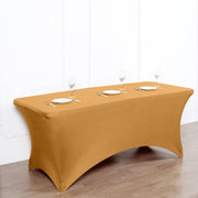 8 ft Fitted Spandex Tablecloth 96" x 30" x 30" - Gold TAB_REC_SPX8FT_GOLD