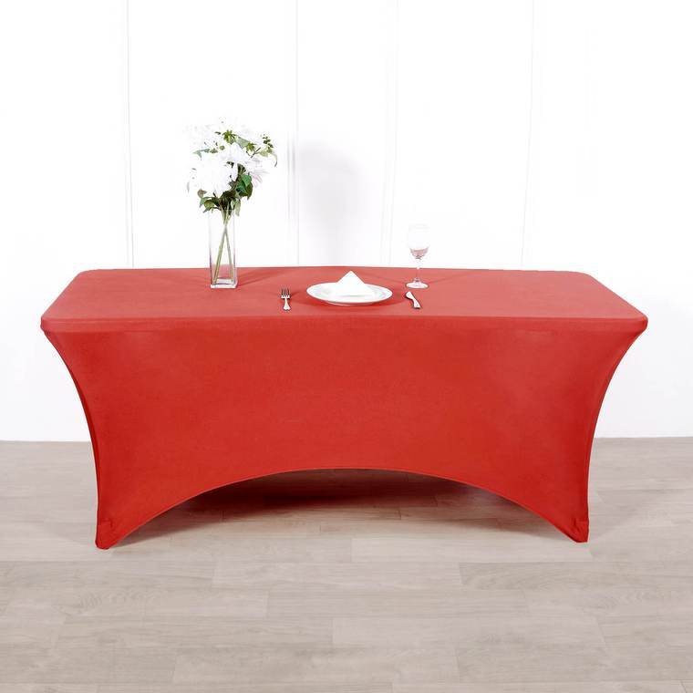 8 ft Fitted Spandex Tablecloth 96" x 30" x 30" - Red TAB_REC_SPX8FT_RED