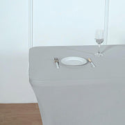 8 ft Fitted Spandex Tablecloth 96" x 30" x 30" - Silver TAB_REC_SPX8FT_SILV