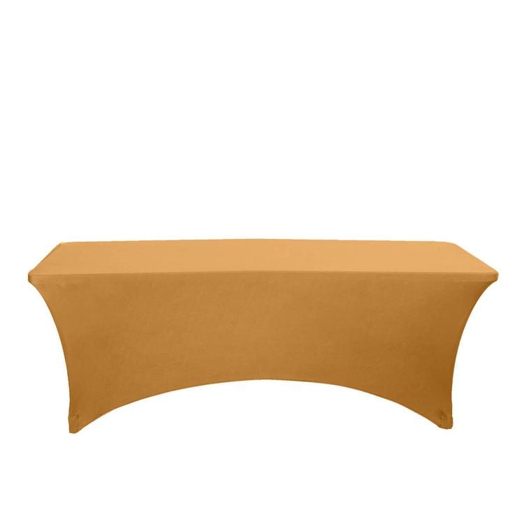 8 ft Fitted Spandex Tablecloth 96" x 30" x 30" - Gold TAB_REC_SPX8FT_GOLD