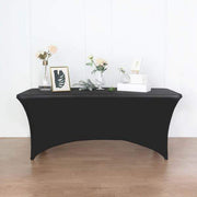 8 ft Fitted Spandex Tablecloth Open Back Rectangular Table Cover - Black TAB_REC_SPX8FT_OPN_BLK