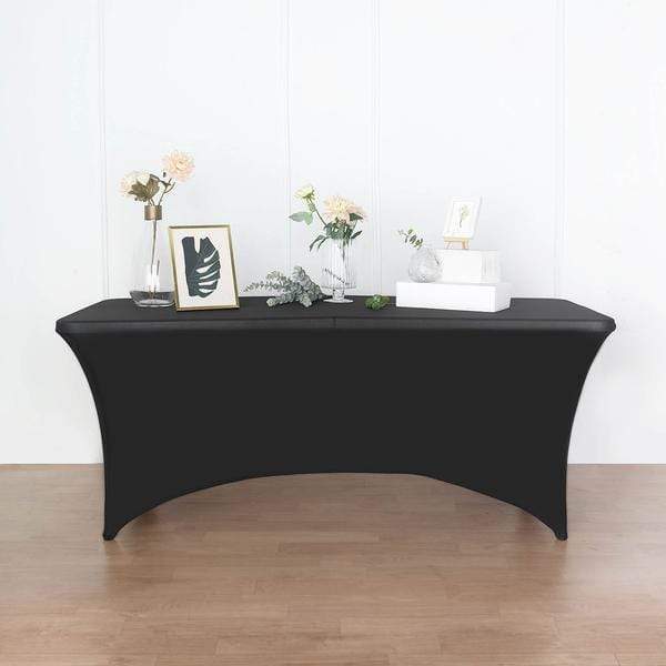 8 ft Fitted Spandex Tablecloth Open Back Rectangular Table Cover - Black TAB_REC_SPX8FT_OPN_BLK