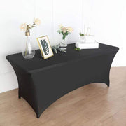 8 ft Fitted Spandex Tablecloth Open Back Rectangular Table Cover - Black TAB_REC_SPX8FT_OPN_BLK