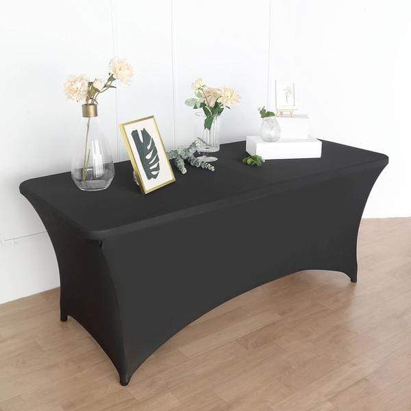 8 ft Fitted Spandex Tablecloth Open Back Rectangular Table Cover - Black TAB_REC_SPX8FT_OPN_BLK
