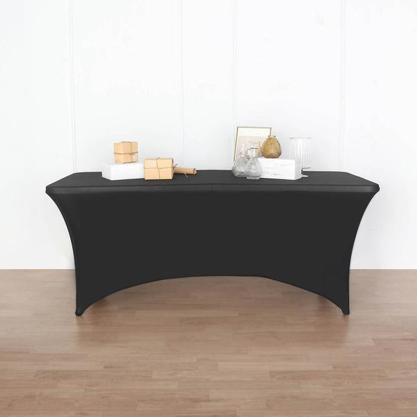 8 ft Fitted Spandex Tablecloth Open Back Rectangular Table Cover - Black TAB_REC_SPX8FT_OPN_BLK