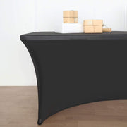 8 ft Fitted Spandex Tablecloth Open Back Rectangular Table Cover - Black TAB_REC_SPX8FT_OPN_BLK