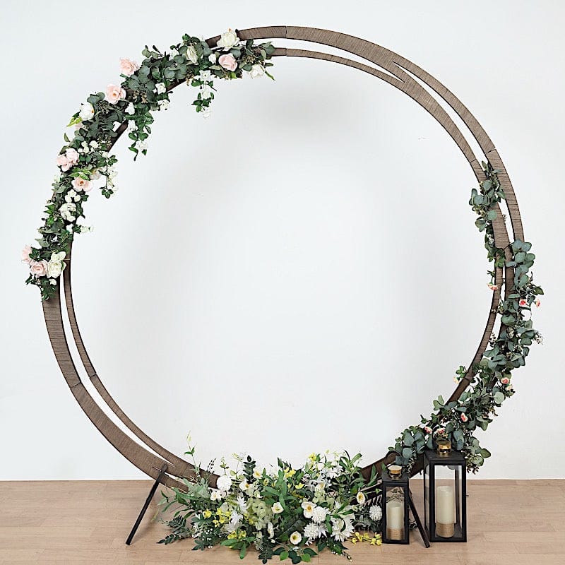 8 ft Round Natural Wood Wedding Arch Backdrop Stand - Brown BKDP_STNDCIR2_NAT