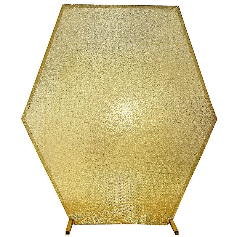 8 ft Sparkle Sequin Hexagon Backdrop Stand Cover Wedding Decorations BKDP_STNDHEX1_02_GOLD