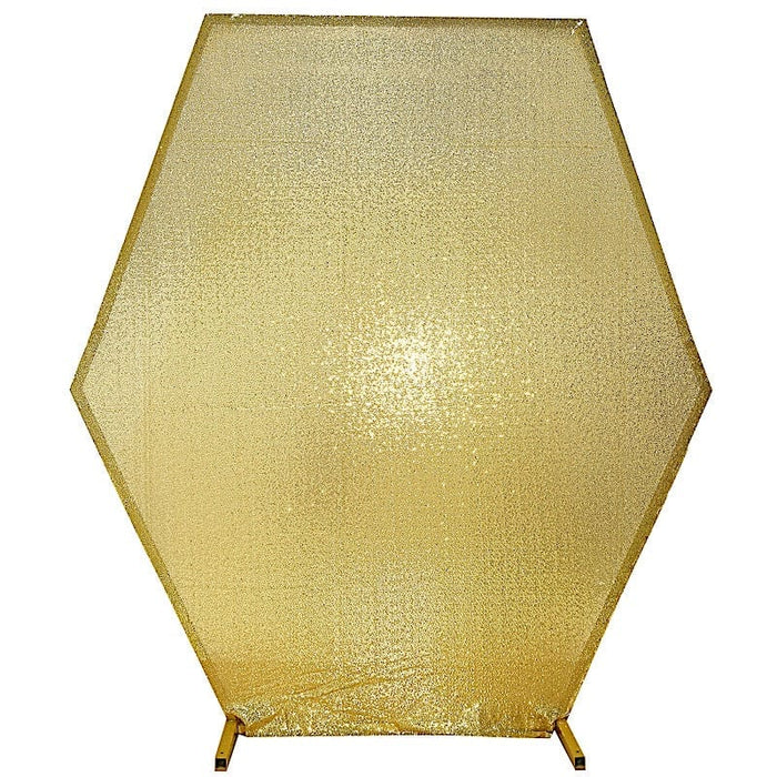 8 ft Sparkle Sequin Hexagon Backdrop Stand Cover Wedding Decorations BKDP_STNDHEX1_02_GOLD