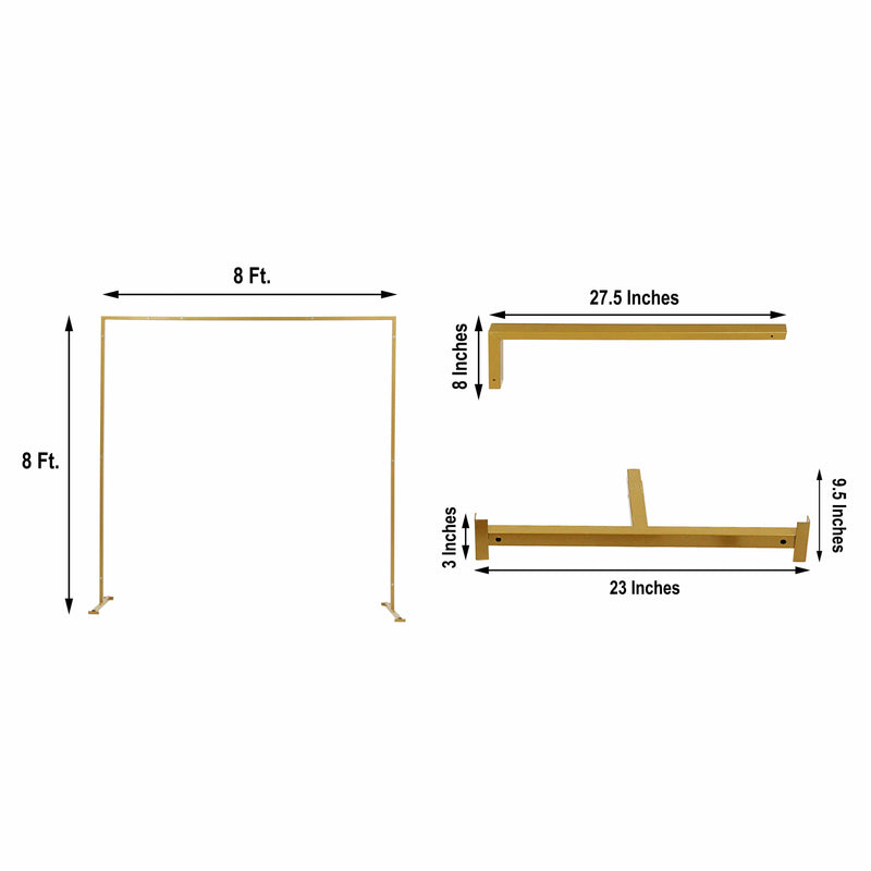 8 ft tall Square Metal Wedding Arch Backdrop Stand - Gold BKDP_STNDREC1_GOLD
