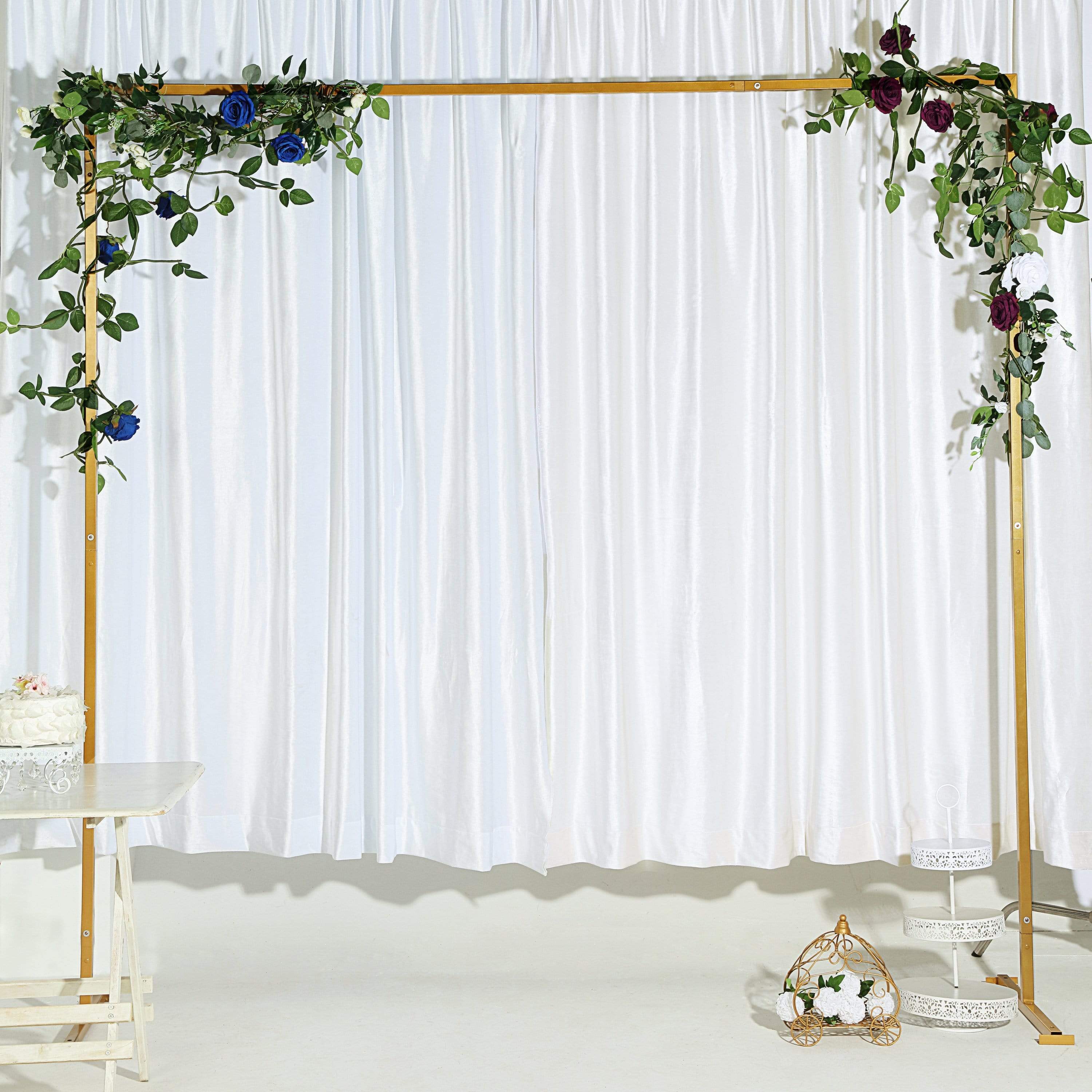 8 ft tall Square Metal Wedding Arch Backdrop Stand - Gold BKDP_STNDREC1_GOLD