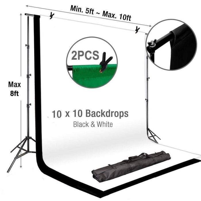 8 ft x 10 ft Photography Backdrop Stand Kit with 2 Free Backdrops BKDP_STND08