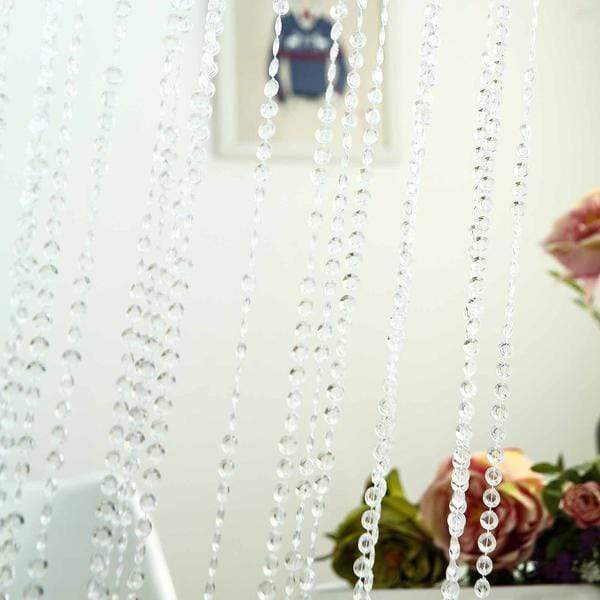 8 ft x 3 ft Clear Acrylic Diamond Cut Beaded Door Curtain With Metal Rod Top CUR_F01_96_CLR