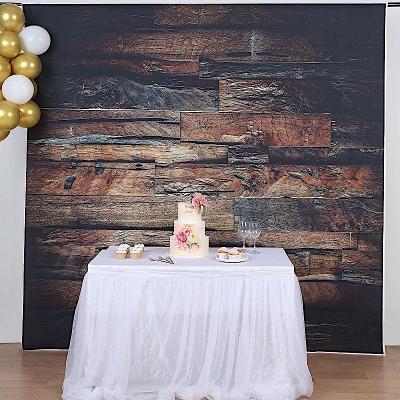 8 ft x 8 ft Printed Vinyl Photo Backdrop 3D Wood Design Party Banner - Dark Brown BKDP_VIN_8X8_WOD08