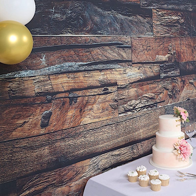 8 ft x 8 ft Printed Vinyl Photo Backdrop 3D Wood Design Party Banner - Dark Brown BKDP_VIN_8X8_WOD08