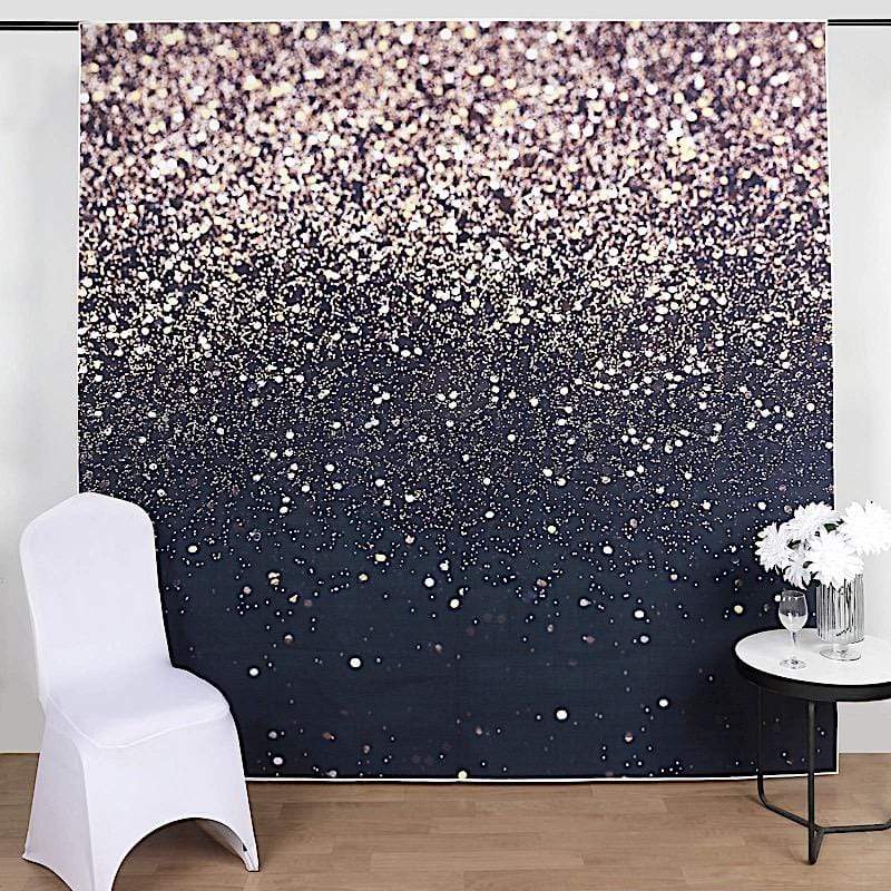 8 ft x 8 ft Printed Vinyl Photo Backdrop Black and Gold Glitter Party Banner BKDP_VIN_8X8_GLIT02