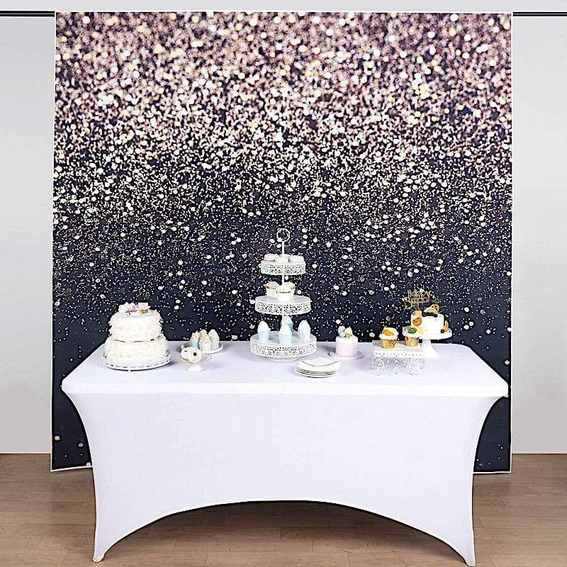 8 ft x 8 ft Printed Vinyl Photo Backdrop Black and Gold Glitter Party Banner BKDP_VIN_8X8_GLIT02