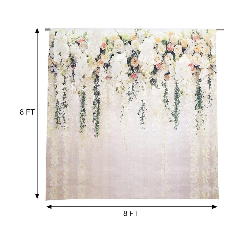 8 ft x 8 ft Printed Vinyl Photo Backdrop White Roses Party Banner BKDP_VIN_8X8_ARTI02