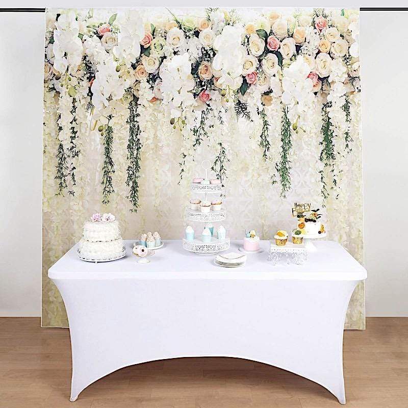 8 ft x 8 ft Printed Vinyl Photo Backdrop White Roses Party Banner BKDP_VIN_8X8_ARTI02