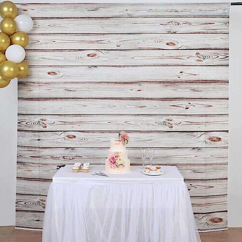 8 ft x 8 ft Printed Vinyl Photo Backdrop Wood Design Party Banner - White Washed BKDP_VIN_8X8_WOD06
