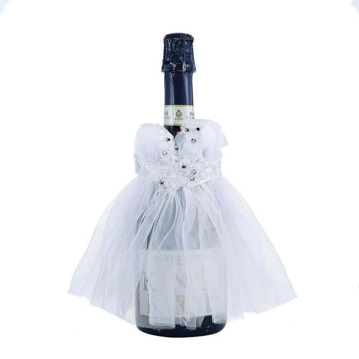 8" long Dress Wine Koozie Bottle Cover with Floral Satin Ribbon - White GOB_SLV_003