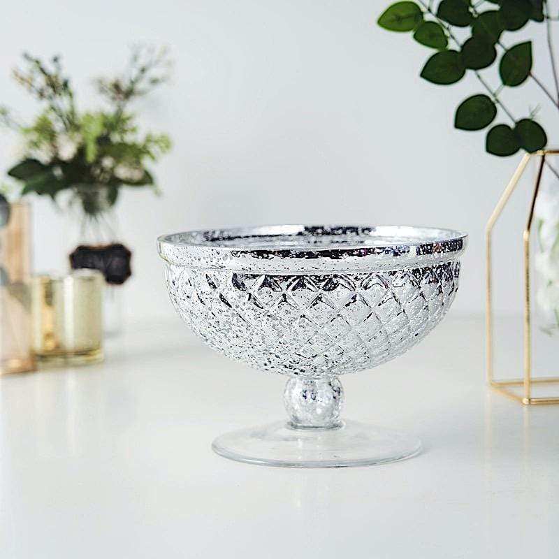 8" Mercury Glass Compote Vase Bowl Centerpiece