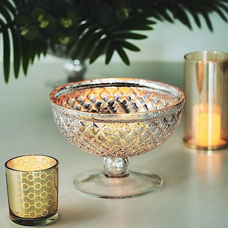 8" Mercury Glass Compote Vase Bowl Centerpiece